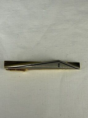 Yves Saint Laurent YSL Tie Clip Gold Tone 2" Classic Bar
